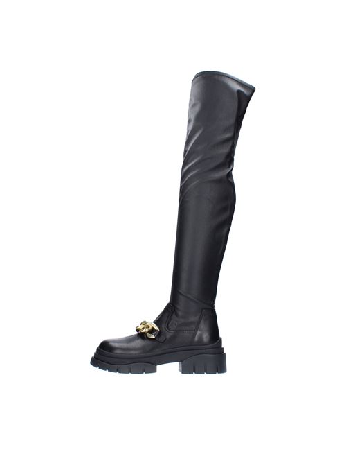 Leather and faux leather cuissard boots with gold chain ASH | 135643-001NERO