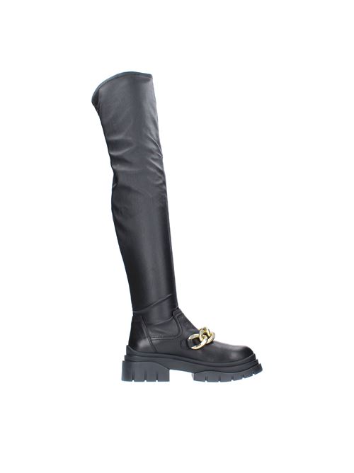 Leather and faux leather cuissard boots with gold chain ASH | 135643-001NERO