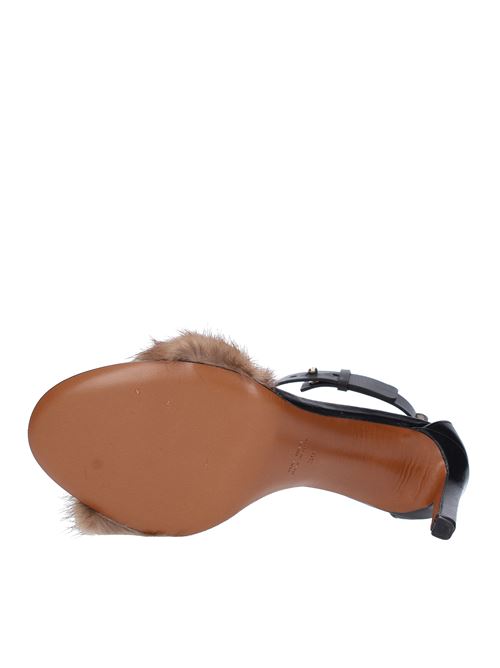 Sandali in pelle e visone con cinturino alla caviglia ERIKA CAVALLINI | I6/P/P6IW08NERO
