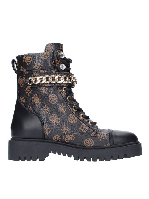 Eco leather ankle boots with logo print and gold chain GUESS | FL8ODYFAL10MARRONE