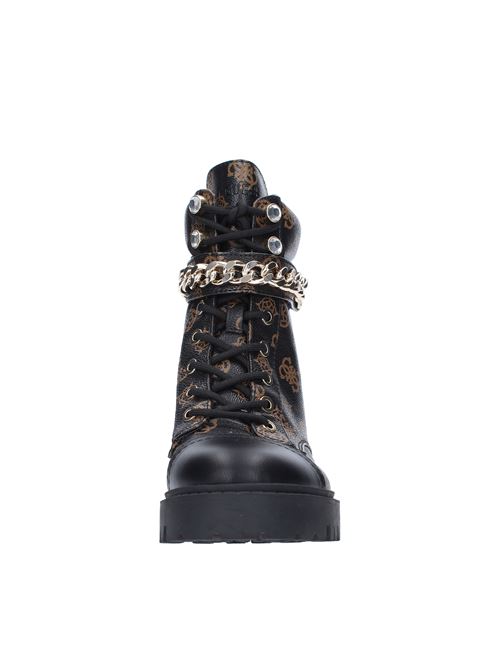 Eco leather ankle boots with logo print and gold chain GUESS | FL8ODYFAL10MARRONE