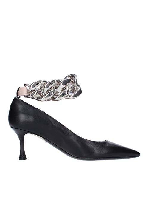 Leather pumps with removable silver-colored chain N°21 | 12013-X001NERO