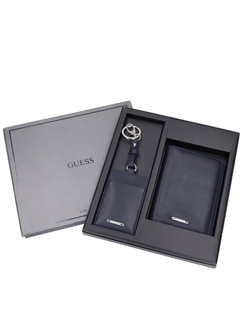 Leather wallet and key ring set GUESS | PM0009_GUESBLU