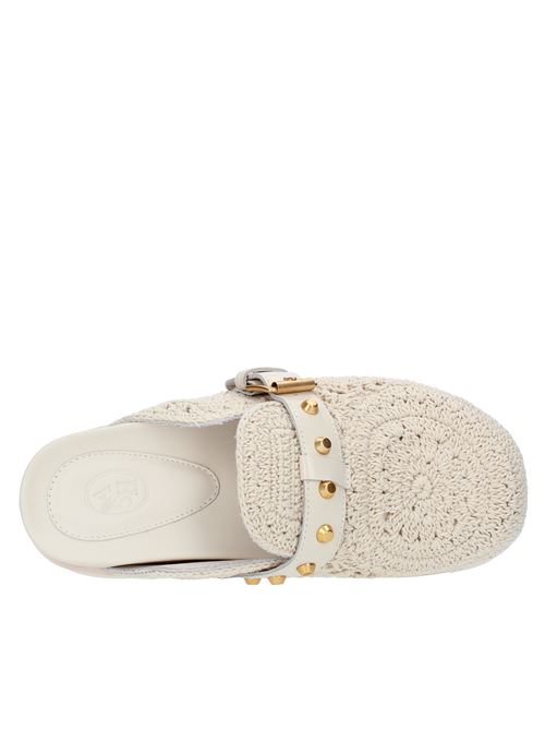 Gioia mules with crochet embroidery and leather band and gold studs ASH | 136172002