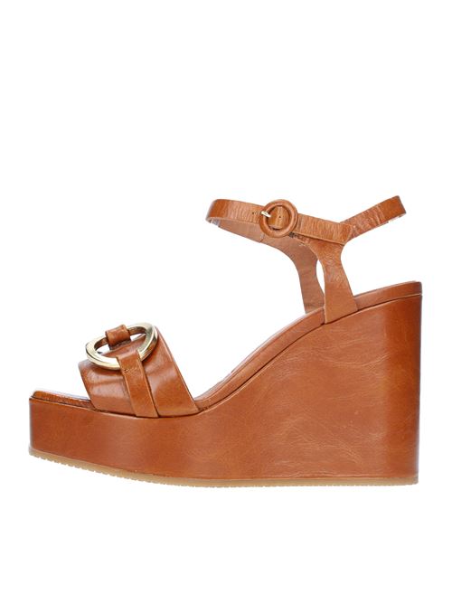 Leather wedge sandals CARMENS | 47072CRISTALMARRONE CUOIO