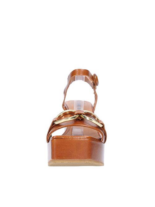 Leather wedge sandals CARMENS | 47072CRISTALMARRONE CUOIO