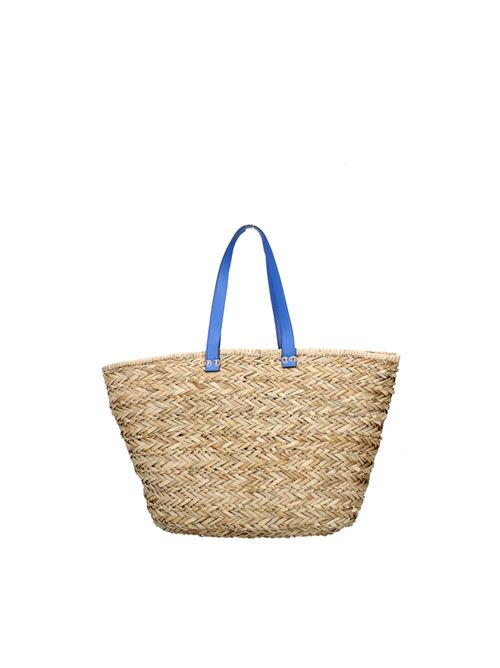 Straw and faux leather beach bag KUVE' | BL0216BLU NATURAL