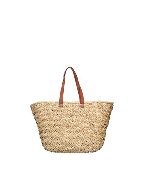 Straw and faux leather beach bag KUVE' | BL0216CUOIO NATURL