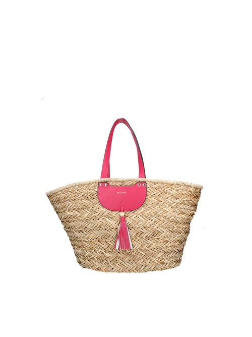 Straw and faux leather beach bag KUVE' | BL0216ROSSO NATURAL