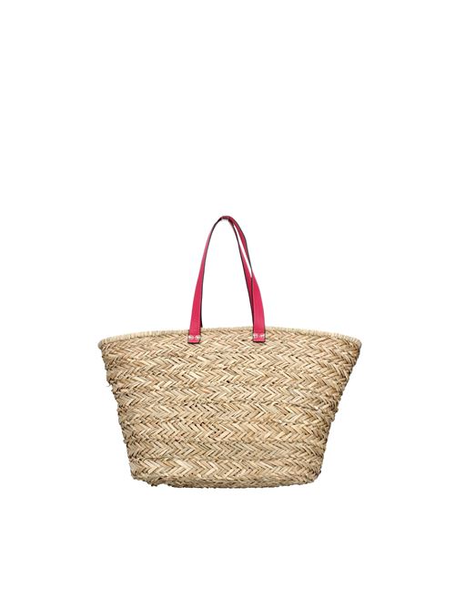 Straw and faux leather beach bag KUVE' | BL0216ROSSO NATURAL