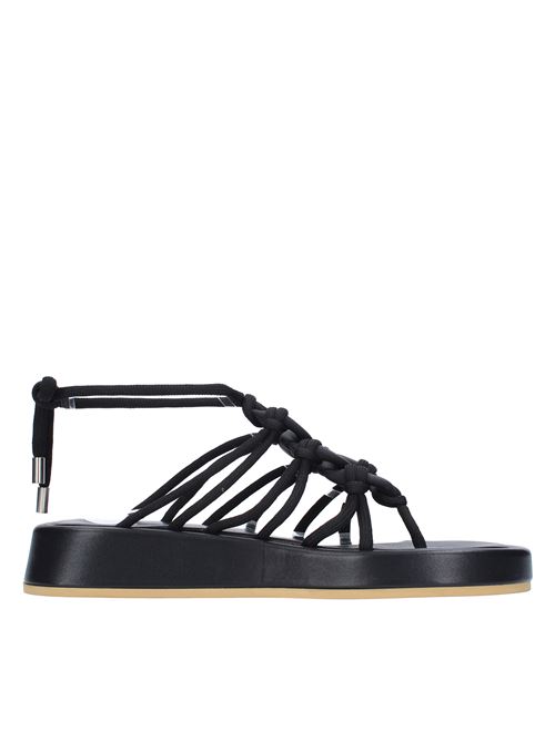 Flat thong sandals in leather and fabric N°21 | 22ESS0322NERO