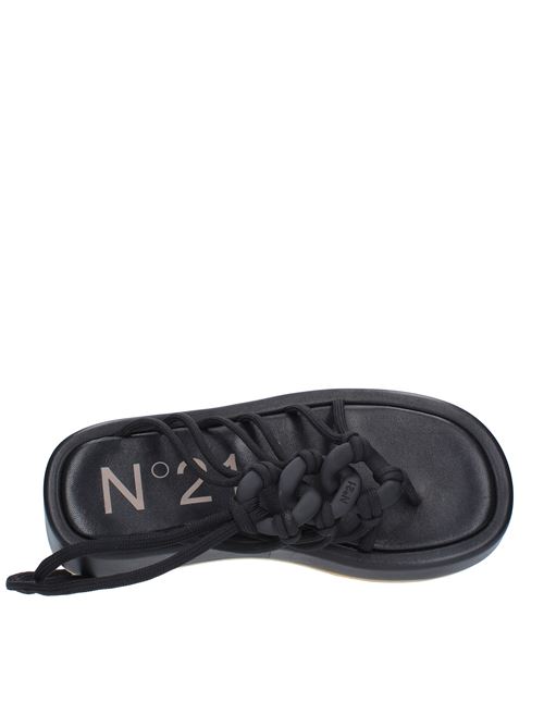 Flat thong sandals in leather and fabric N°21 | 22ESS0322NERO