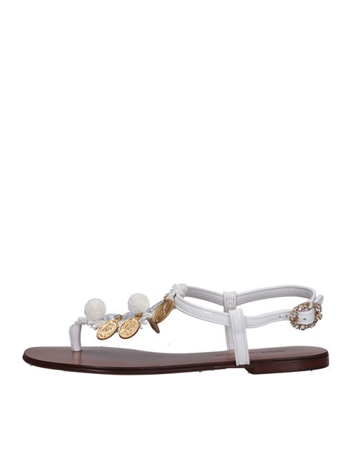 Leather and fabric thong sandals DOLCE&GABBANA | VG0005BIANCO