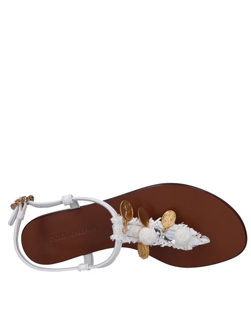 Leather and fabric thong sandals DOLCE&GABBANA | VG0005BIANCO