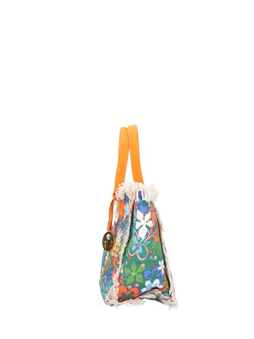 Fabric beach bag EMANUELLE VEE | 531M-FL-50VERDE-ARANCIO