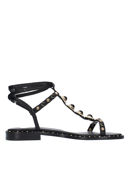 Flat sandals model PARTY01 made of leather and studs ASH | PARTY01NERO