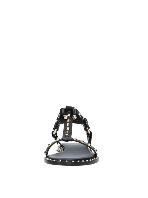 PATSY model flat sandals in leather and studs ASH | PATSY01NERO