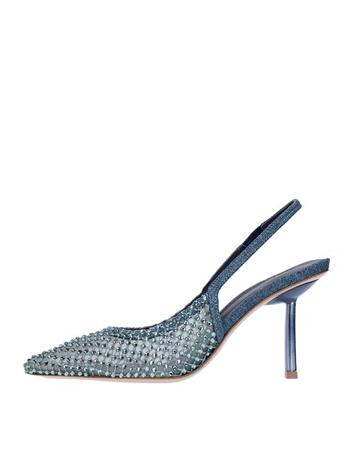 Slingback pump model GILDA  in leather and silver-coloured mesh, further embellished with crystals LE SILLA | 2299U080BLU