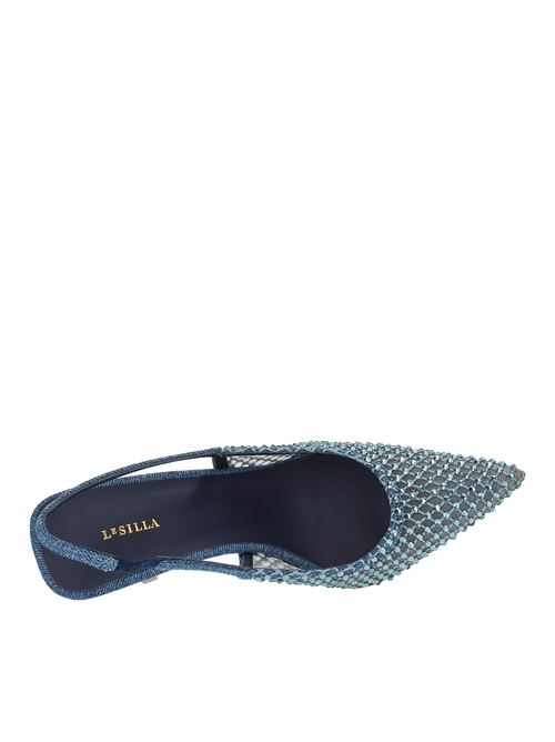 Slingback pump model GILDA  in leather and silver-coloured mesh, further embellished with crystals LE SILLA | 2299U080BLU