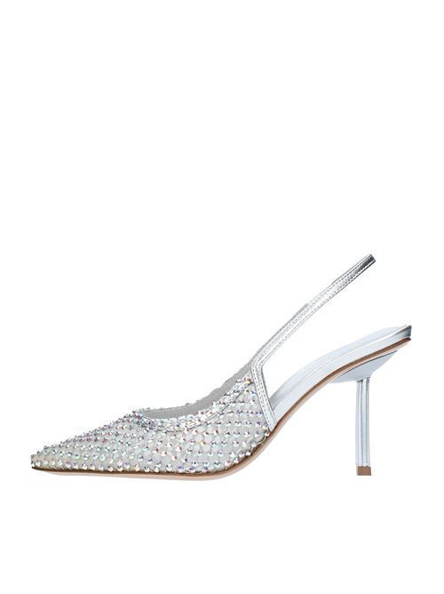 Slingback pump model GILDA in leather and silver-coloured mesh, further embellished with crystals LE SILLA | 2299U080ECLISSI