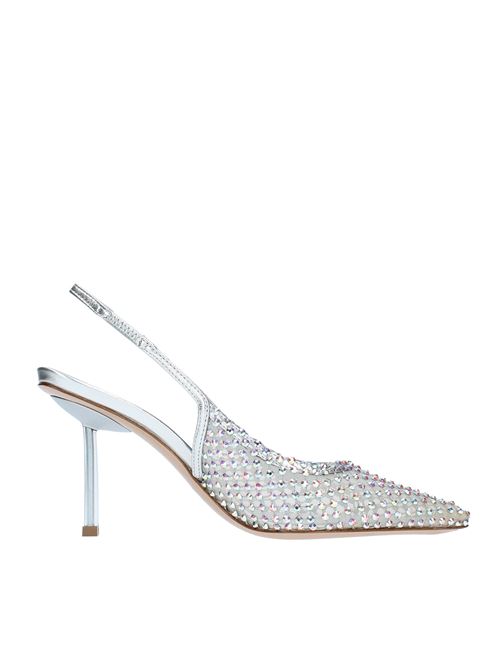 Slingback pump model GILDA in leather and silver-coloured mesh, further embellished with crystals LE SILLA | 2299U080ECLISSI