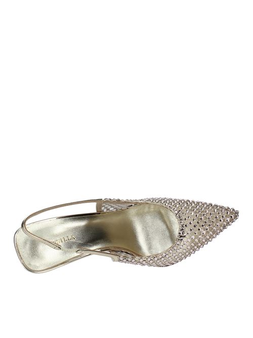 Slingback pump model GILDA in leather and silver-coloured mesh, further embellished with crystals LE SILLA | 2299U080PLATINO