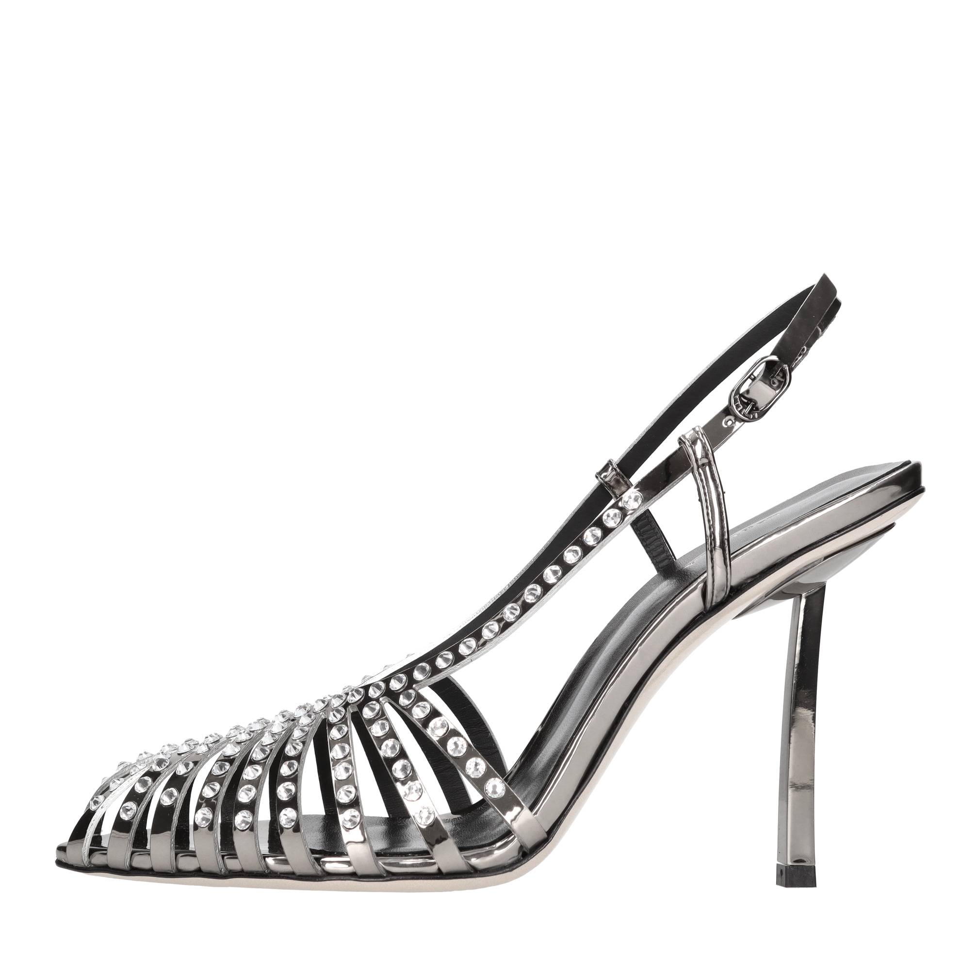 Décolleté Slingback Modello Cage Pins In Ecopelle E Strass