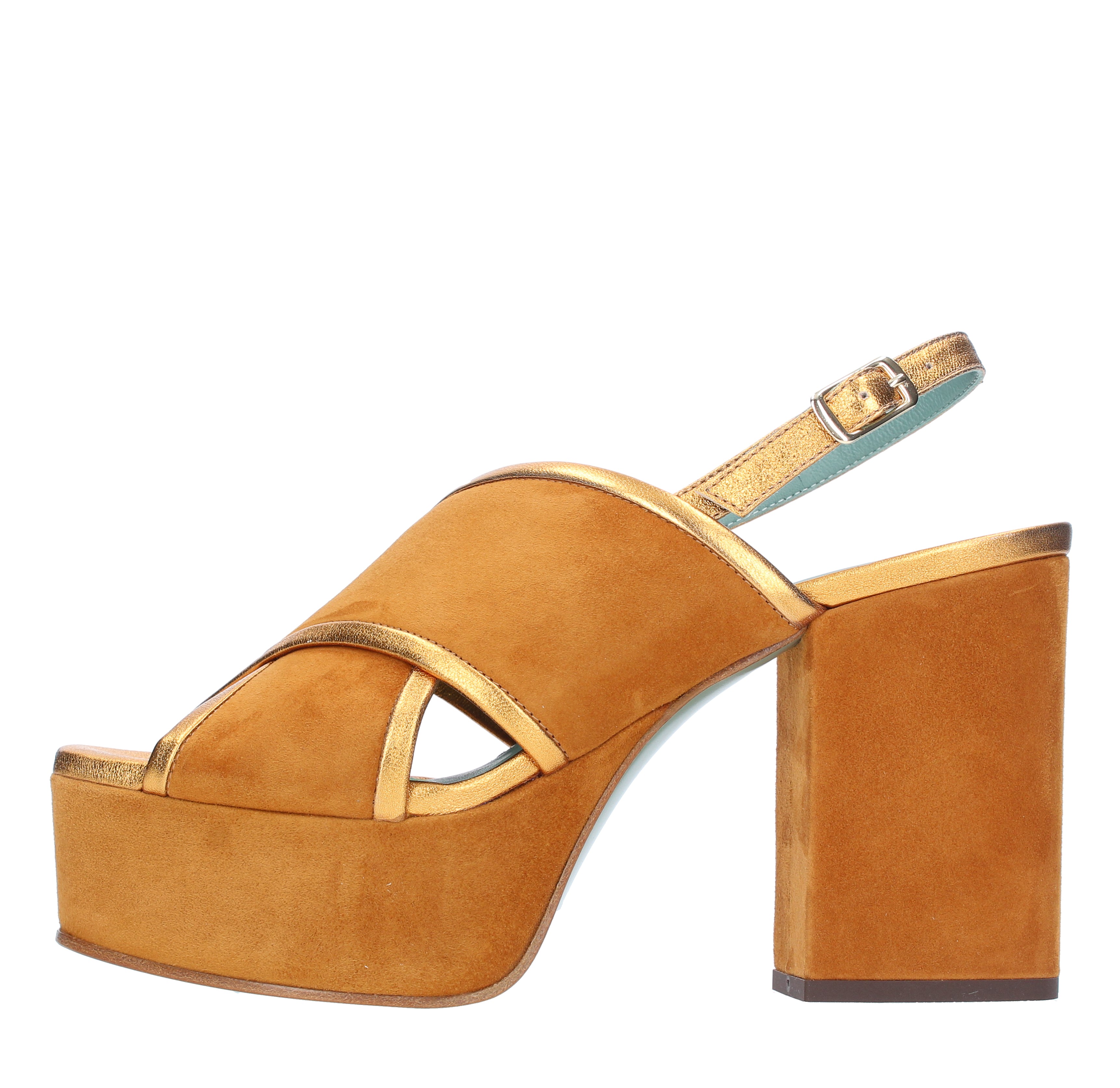 Sandali Plateau In Camoscio E Pelle