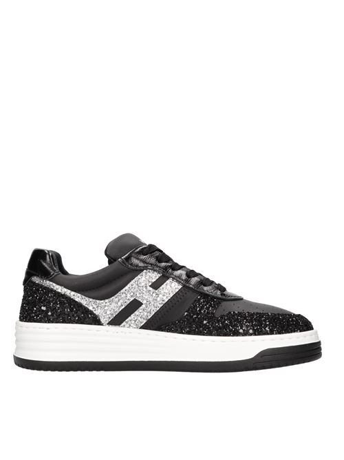 Leather and rhinestone sneakers HOGAN | HXW6300EU50SEH0353NERO-ARGENTO