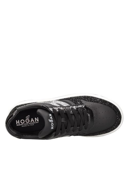Leather and rhinestone sneakers HOGAN | HXW6300EU50SEH0353NERO-ARGENTO