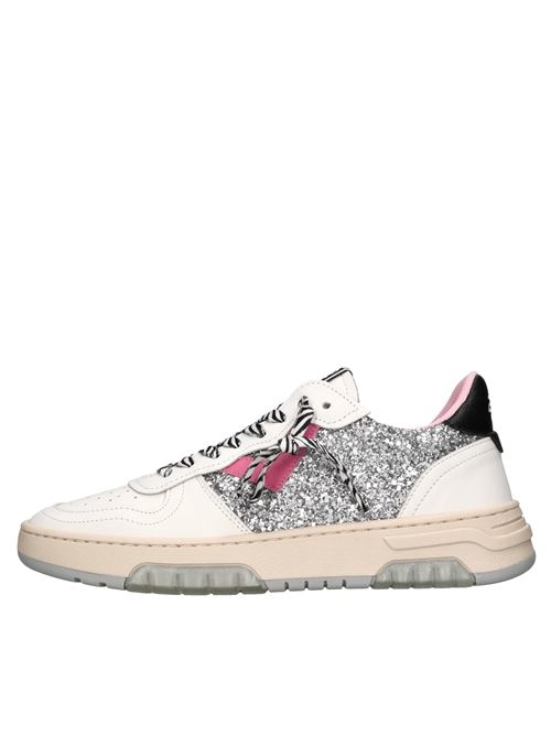 Sneakers in pelle e glitter 2B12 | JRHYPER-0374BIANCO-GLITTERARGENTO-FUXIA-NE