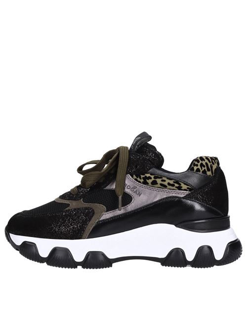 Leather and fabric sneakers HOGAN | HXW5400DG601G20YBLNERO-VERDE