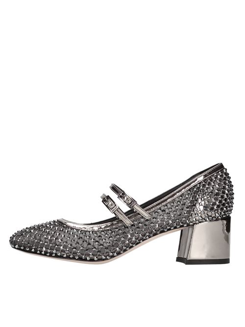 Décolleté modello MARY JANE in pelle tessuto e cristalli LE