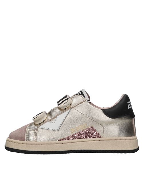 Sneakers in pelle camoscio e glitter 2B12 | BABYSUPRIME-W79PLATINO-ROSA-NERO
