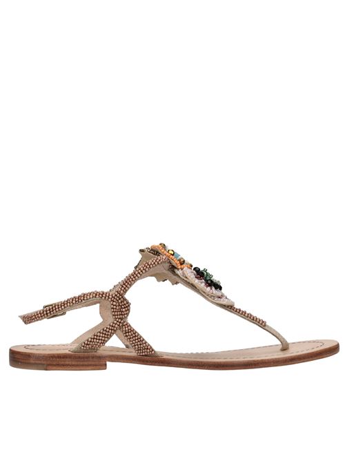 Sandali flat infradito in tessuto con ricamo di perline MALIPARMI | S4/SA0069-90886BEIGE-MULTICOLOR