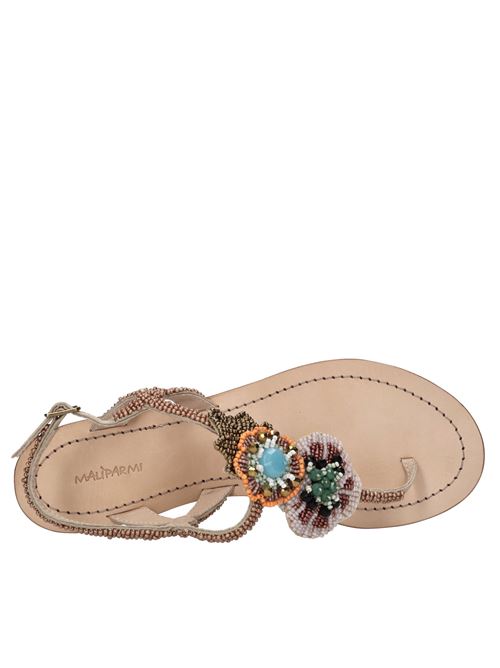 Sandali flat infradito in tessuto con ricamo di perline MALIPARMI | S4/SA0069-90886BEIGE-MULTICOLOR
