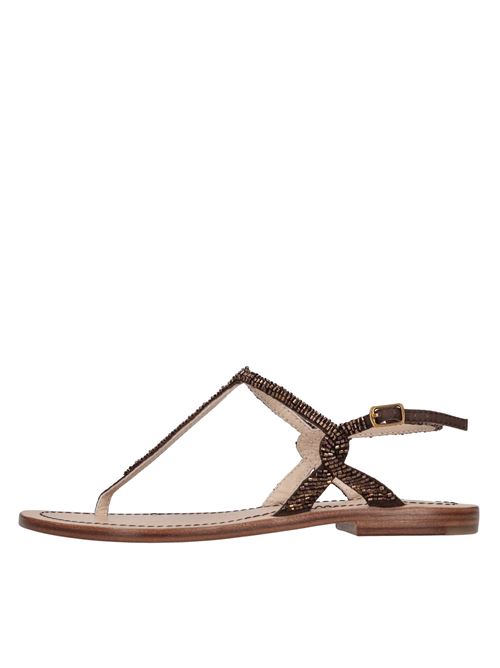 Sandali flat infradito in tessuto con ricamo di perline MALIPARMI | S4/SA0069-91069MARRONE