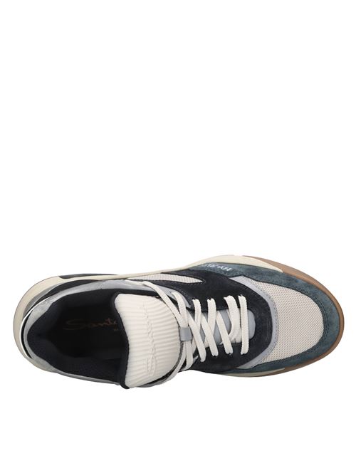 Sneakers in pelle camoscio e tessuto SANTONI | MBHR21918TISHGHRU40BLU-BEIGE-BIANCO